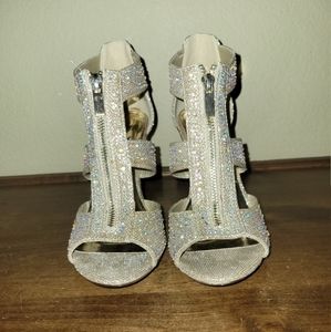 Silver Slipper Gold Zip Up Heels Size 7.5